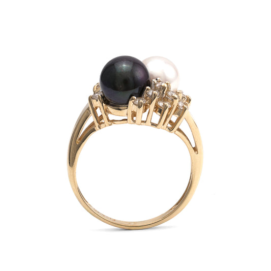 M Estate Collection Color Gemstone Ring in 14 Karat Yellow with 1 Cultured Black Pearl 6.5mm-6.5mm