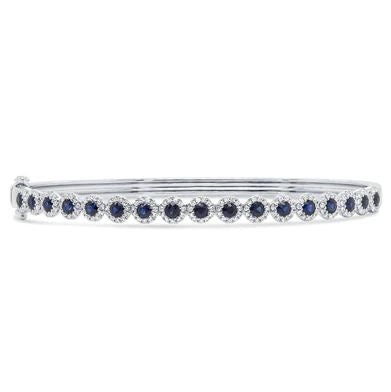 Precious Color Collection Bangle Color Gemstone Bracelet in 14 Karat White with 17 Round Sapphires 1.06ctw