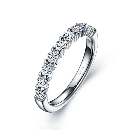 Simulated diamond band, polished sterling silver.