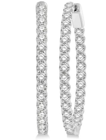 ReMARKable Designs Oval Hoop Natural Diamond Earrings in 14 Karat White Gold with 3.00ctw Round Diamonds