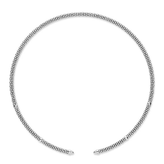 Lagos Signature Caviar Collection Collar Necklace (No Stones) in Stainless Steel White
