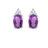 Semi-Precious Color Collection Stud Color Gemstone Earrings in 10 Karat White with 2 Oval Amethysts 0.60ctw