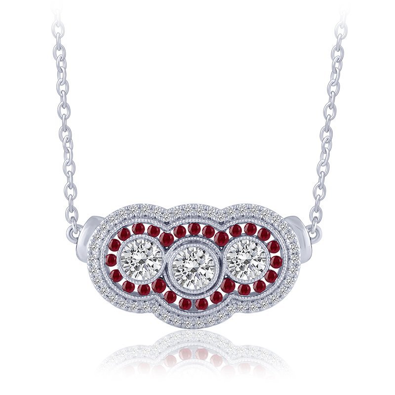 Diamond and ruby necklace in white gold.