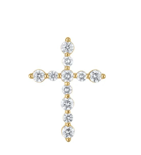 Cross necklace with round diamonds, yellow gold.