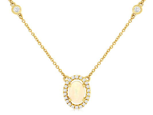 Color Gemstone Necklace in 14 Karat Yellow with 1 Oval Opal 0.50ctw