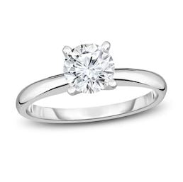 Solitaire Natural Diamond Complete Engagement Ring in 14 Karat White with 0.51ctw H/I I1 Round Diamond