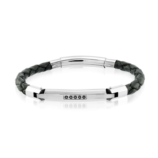 Stainless steel bracelet with black cubic zirconia.
