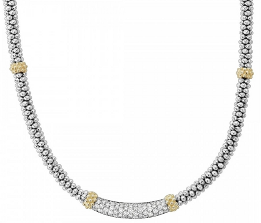 Caviar Lux Collection Natural Diamond Necklace in Sterling Silver - 18 Karat White - Yellow with 0.24ctw Round Diamond