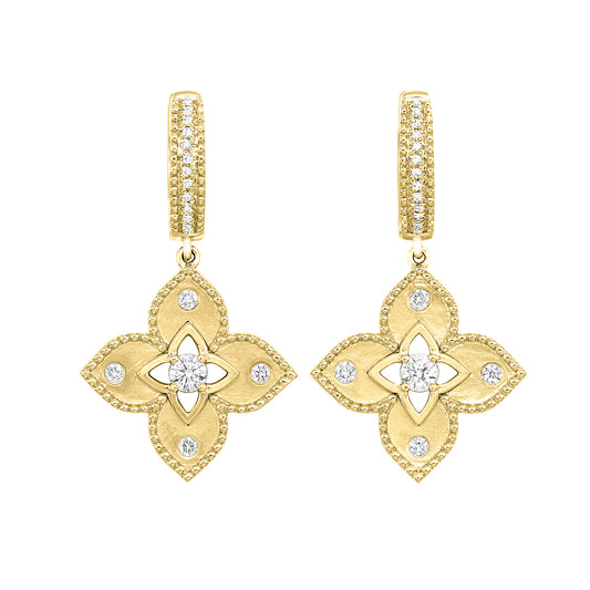 14K yellow gold dangle earrings with diamonds.