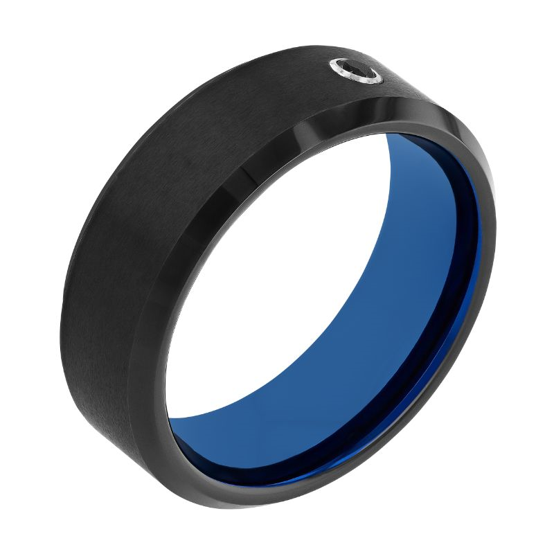 Black tungsten band with round black diamond.