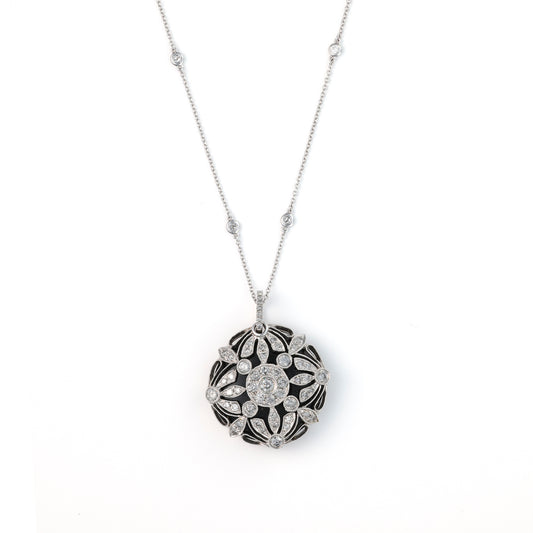Pendant M Estate Collection Color Gemstone Necklace in 14 Karat White with 1 Unique Onyx