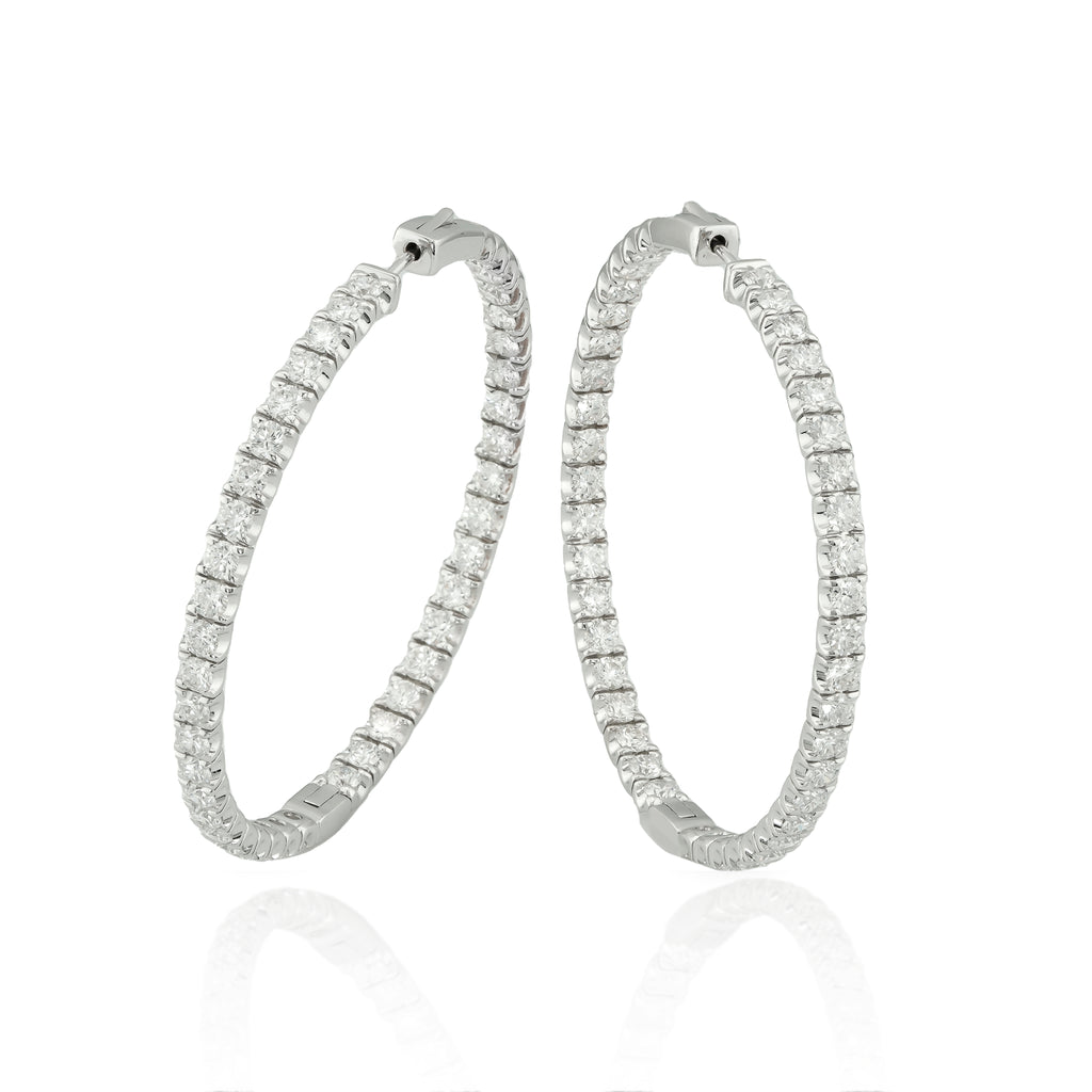 Large Hoop Earth Mined Diamond Earrings in 14 Karat White with 8.00ctw H/I SI2-I1 Round Diamonds
