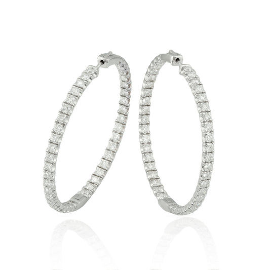 Memorable Moments Collection Large Hoop Natural Diamond Earrings in 14 Karat White with 8.00ctw H/I SI2-I1 Round Diamonds