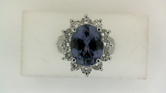 Color Gemstone Ring in 14 Karat White with 1 Oval Tanzanite 2.90ctw