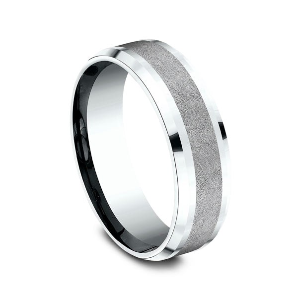 Tantalum white gold carved band, 7MM width.