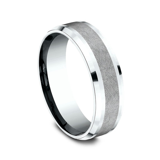 Tantalum white gold carved band, 7MM width.