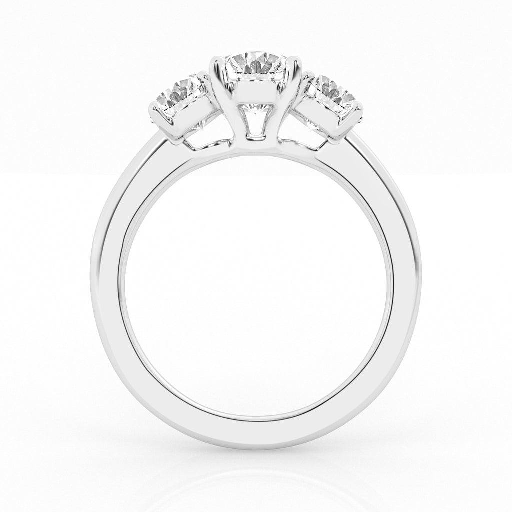 Three-stone oval diamond ring in white gold.