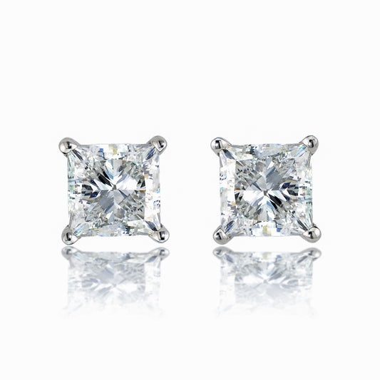 Lab-Grown Diamond Studs in 14 Karat White with 1.90ctw H/I VS2-SI1 Princess Lab Grown Diamonds