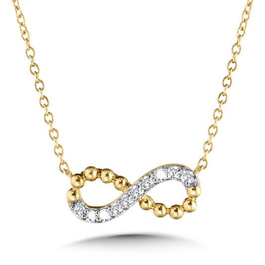 Infinity diamond necklace in yellow gold.