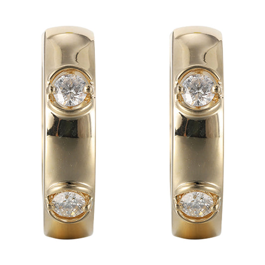 14K yellow gold hoop earrings with diamonds.