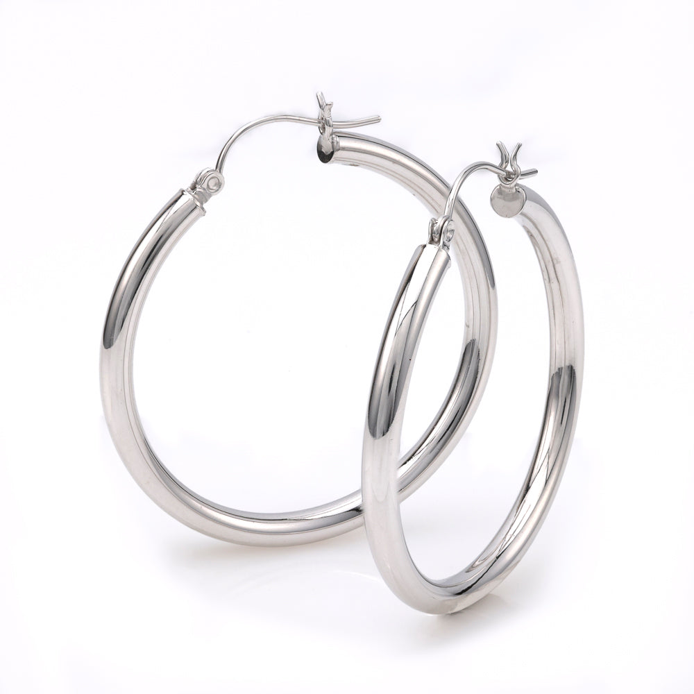 14K white gold large hoop earrings.