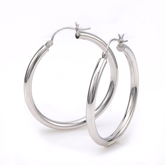 14K white gold large hoop earrings.