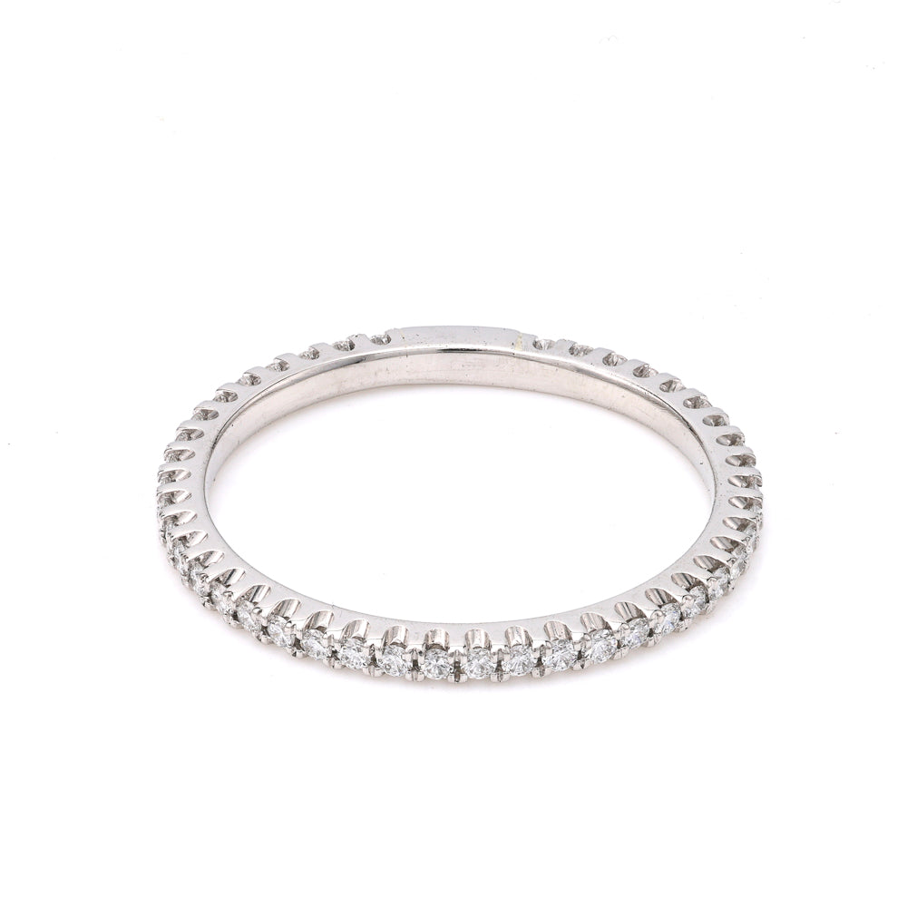 Platinum band with round diamonds.