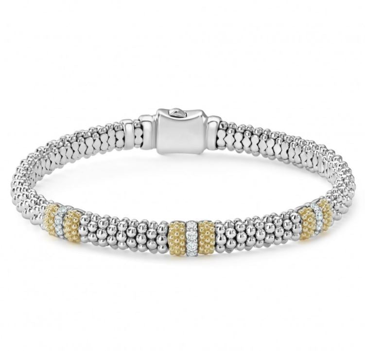 Caviar Lux Collection Natural Diamond Bracelet in Sterling Silver - 18 Karat White - Yellow with 0.31ctw G/H SI2 Round Diamond