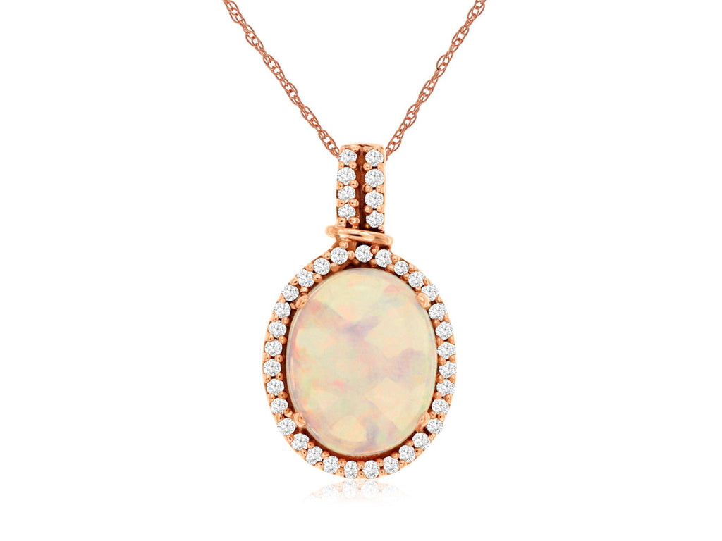 Opal pendant with diamonds in rose gold.