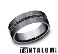 Natural Diamond Men's Wedding Band in Tantalum Dark Grey with 0.40ctw Round Black Diamonds