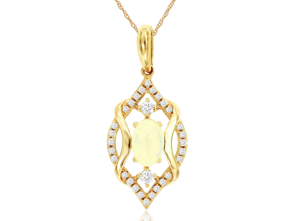 Opal necklace with diamond accents in gold.
