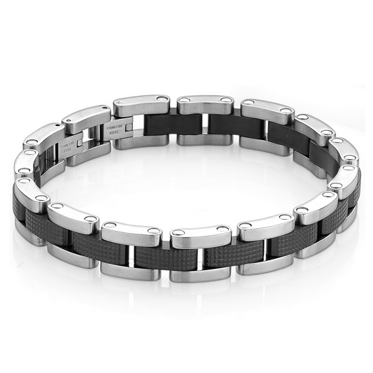 Fancy Link Bracelet (No Stones) in Stainless Steel White - Black