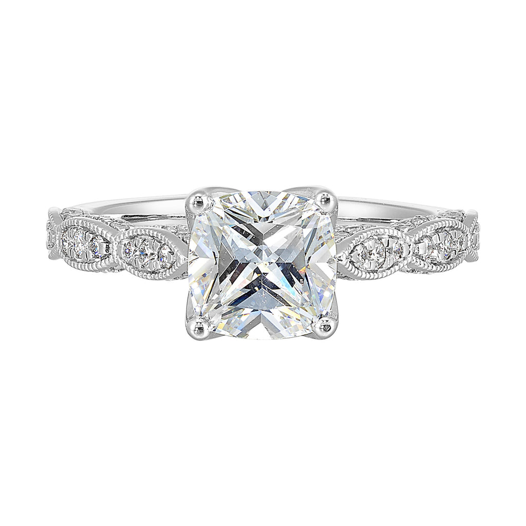 14K white gold ring with round diamonds.