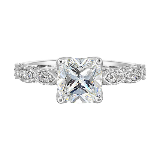 14K white gold ring with round diamonds.