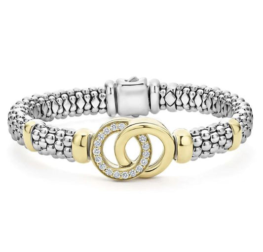 LAGOS Signature Caviar Collection Natural Diamond Bracelet in Sterling Silver 18 Karat White Yellow Gold