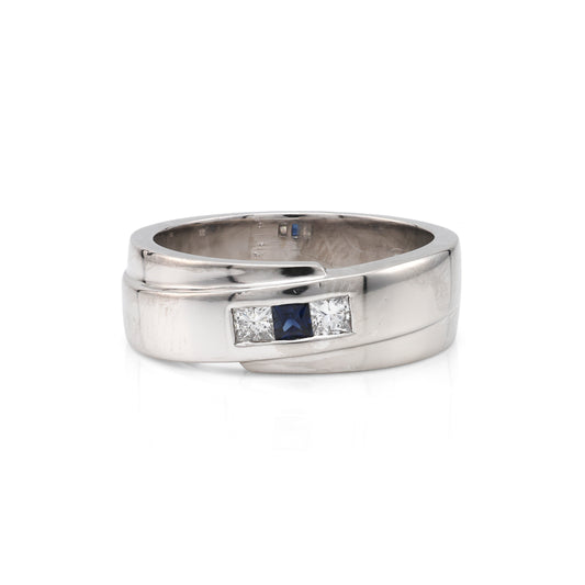 M Estate Collection Color Gemstone Band in 18 Karat White with 1 Princess Sapphire