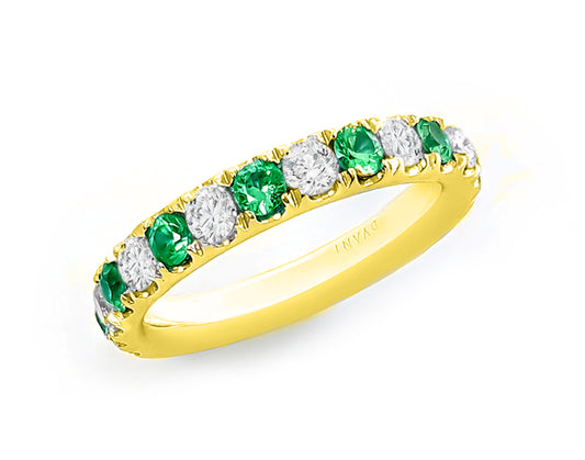 Stackable Color Gemstone Band in 14 Karat Yellow with 9 Round Emeralds 0.63ctw