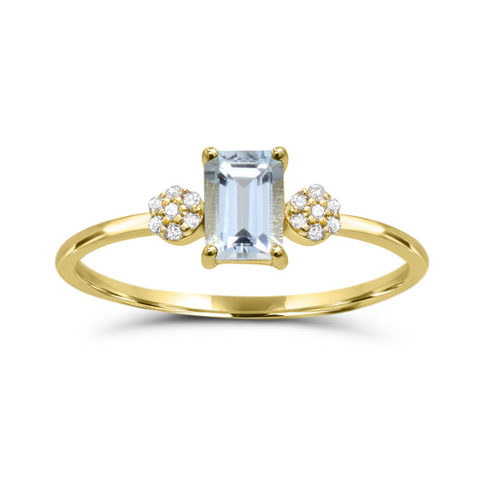 Emerald Aquamarine ring with diamonds, yellow gold.
