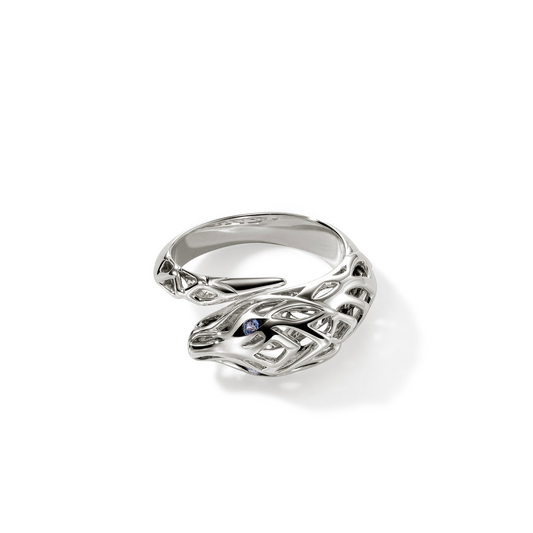 Color Gemstone Ring in Sterling Silver White with 2 Round Blue Sapphires