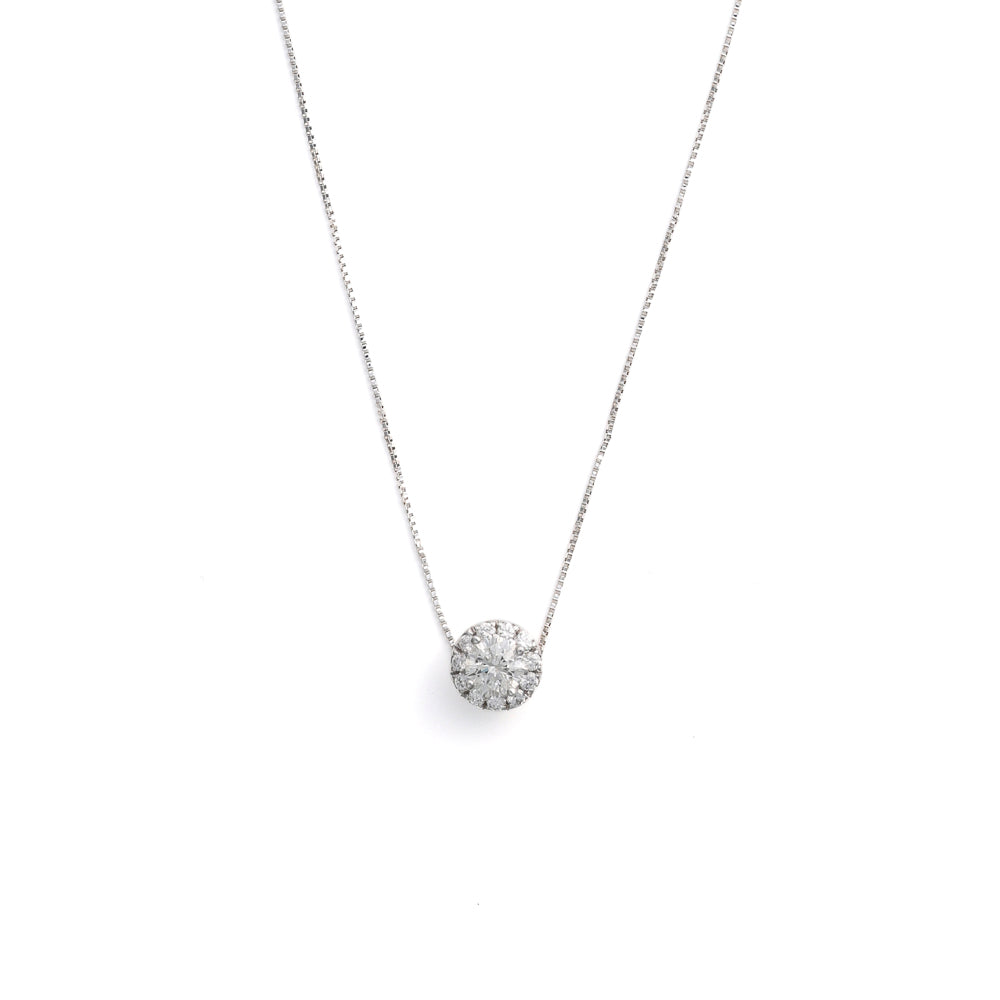 Diamond necklace with round pendant, white gold.