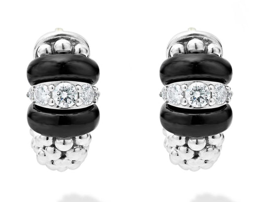 Black Caviar Collection Huggie Earth Mined Diamond Earrings in Sterling Silver White - Black with 0.29ctw Round Diamond