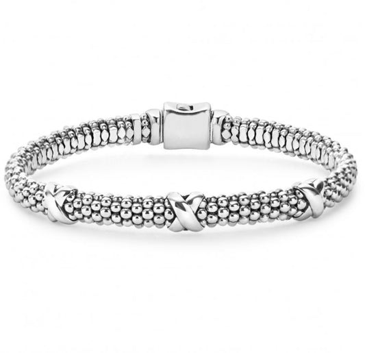 Signature Caviar Collection Station Bracelet (No Stones) in Sterling Silver White