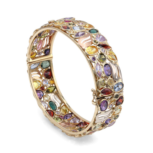 Marks Estate Dept 1 Color Gemstone Bangle Bracelet in 14 Karat White Yellow Rose Gold