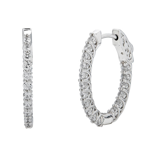 JOCALIO GROUP LLC Medium Hoop Earth Mined Diamond Earrings in 14 Karat White Gold with 1.01ctw Round Diamonds
