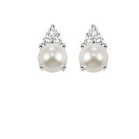 Semi-Precious Color Collection Stud Color Gemstone Earrings in 10 Karat White with 2 Freshwater Pearls 4mm