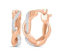 Rose gold small hoop earrings with diamonds.