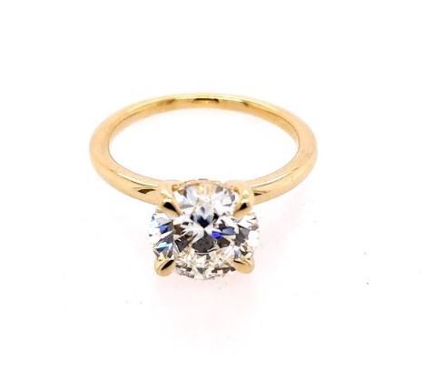 Mercury Ring Hidden Accent Lab-Grown Solitaire Diamond Engagement Ring in 14 Karat Yellow Gold with 2.50ctw Round Diamonds, Clarity: VS2, Color: E