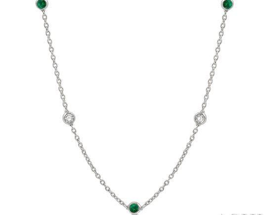 14K white necklace with sapphires, diamonds.