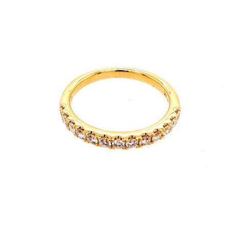 14K yellow gold band with round diamonds.