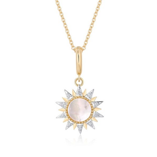 Mondrian Collection Pendant Color Gemstone Necklace in 14 Karat Yellow Gold with 1 Coin Mother Of Pearl 0.65ctw
